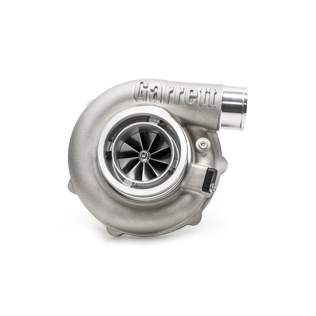 Turbocharger with 'Garrett' branding on a white background